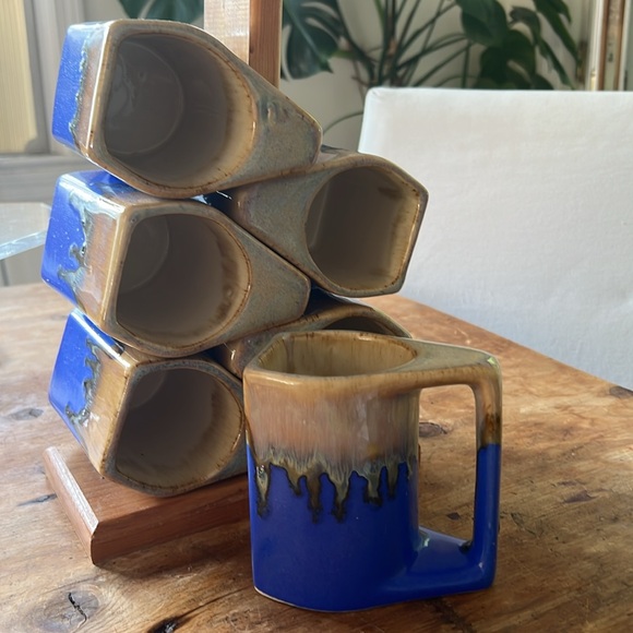 MCM Rodolfo Padilla Complete cobalt blue 6 stackingMugs and Orig holder